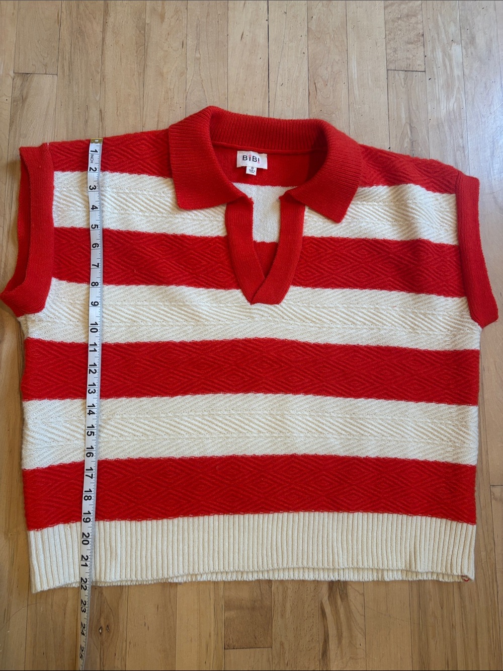 BiBi Orange & Cream Striped V‑Neck Polo Sweater Vest